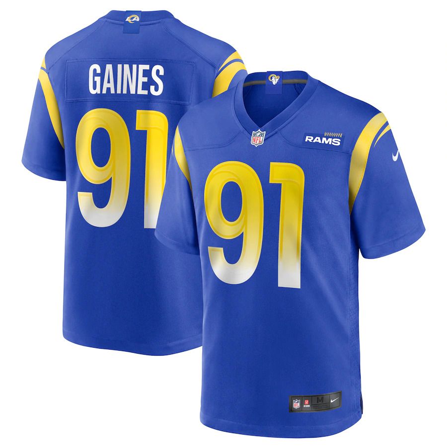 Men Los Angeles Rams 91 Greg Gaines Nike Royal Player Game NFL Jersey
